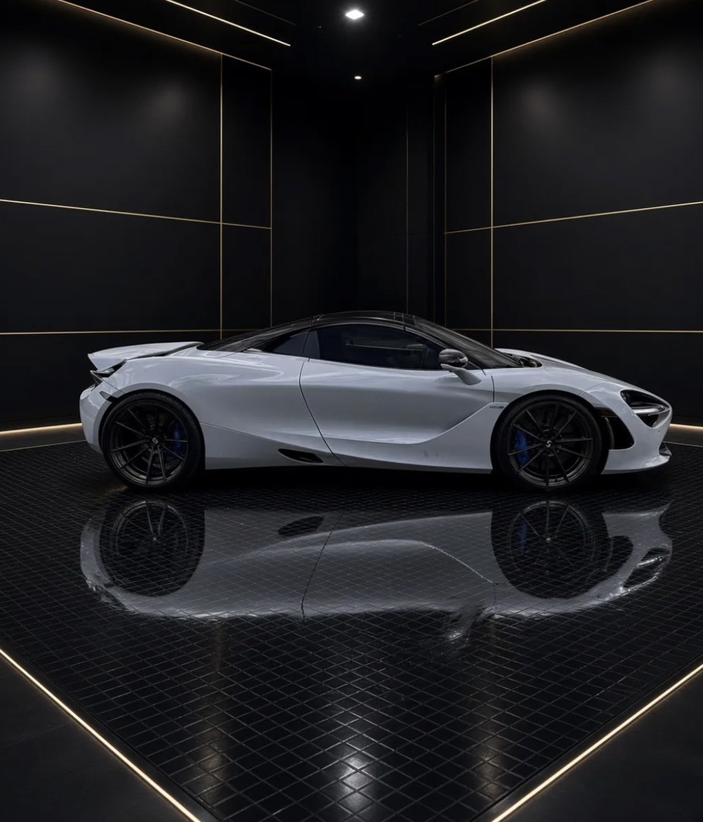 McLaren 720S in profile inside the private showroom